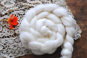 FRENCH ROSE Rambouillet, Pearl, Rose Fiber Blend Undyed Wool Combed Top 4 oz - Picture 1 of 5