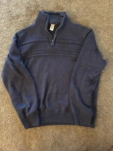 Suéter a rayas gris 1/4 con cremallera para hombre talla grande cuello falso algodón - Imagen 1 de 10