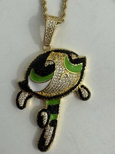 14K Gold Finish Powerpuff Girls Buttercup Cartoon Hip Hop Pendant Charm Necklace - Picture 1 of 3