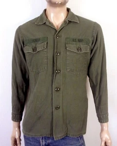 vintage 60s 70s Vietnam War Era US Navy Sateen Shirt Seabees Stencil ID'd SZ S - Picture 1 of 7