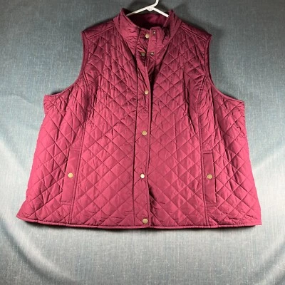 Talbots Women Quilted Puffer Vest Size 3X Maroon Fleece Lined Pockets Pearl Snap - Image 1 of 4