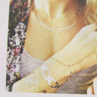 Metallico Uccello Catena Finto Corpo Art Tatuaggi Temporanei Adesivo Oro Argento - Immagine 1 di 4