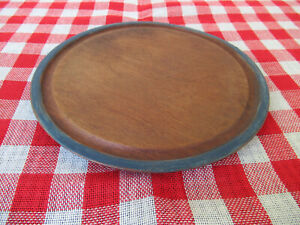 Vintage Cheese Board, Bread Carving, Hardwood Round 8-5/8'' Diameter, Blue Paint