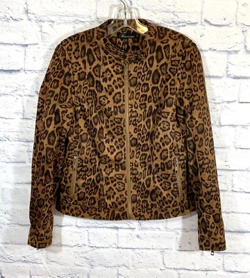 Vintage Baccini Women's Small Leopard Faux Leather Jacket Full Zip - Image 1 of 4