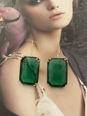 NEW Gold Emerald Green GLASS Crystal HOOK Dangle Fashion Statement Earrings Au - image 1 of 3