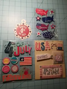 Scrapbooking 4. Juli 3er Set ausgefallene Stickerbögen & ein gestanztes Etikett, brandneu - Bild 1 von 12