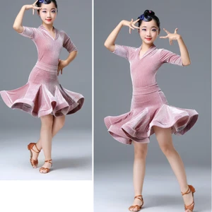 Velvet Girl Kid Child Ruffles Mini Dress Costume Dance Stage Latin Tango Ruffles - Picture 1 of 18