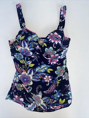 ANNE KLEIN Traje de Baño Floral Halter Tankini Top Torcido Frontal Acanalado Forrado Talla 34B Foto 1 de 4