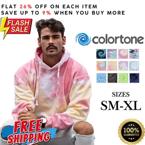 TD977 Colortone® 8777 Mens Long Sleeve Tie Dye Fleece Comfortable Hoodie - Picture 1 of 16