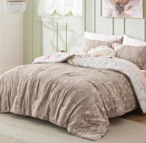 Light Taupe Comforter Set King - King Size Comforter Set, 3 Pieces Cute Floral - Bild 1 von 6
