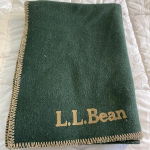 "Coperta Lana di Fagioli LL Verde Marrone Vintage Punto Frustato Logo Ricamato 54"" X 71" - Foto 1 di 11
