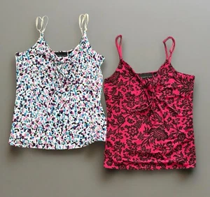 Lot Of (2) Y2K Attention Spaghetti Strap Tops XS Whimsy Goth Black Floral Pink - Picture 1 of 15