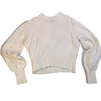 French Connection Cropped Sweater Women's Size M White Babysoft Crewneck Blouse - Image 1 of 4