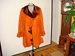 NWT  Terry Lewis Classic Luxuries  RUFFLE COAT SIZE LARGE  Rust, Brown - Picture 1 of 10