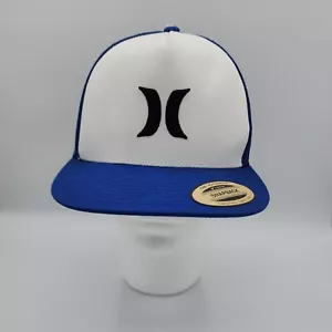 Hurley Icon Solid Flat Trucker Men Hat Cap Snapback Blue White Yupoong Classics - Picture 1 of 10