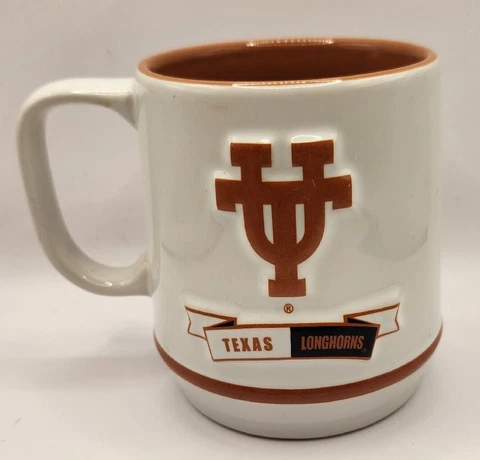 Vintage University Of Texas Longhorns Coffee Mug white/Orange/Black Embossed Cover