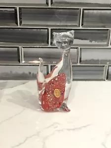 MURANO ITALIEN EINZIGARTIGE KUNST GLAS KATZE ROT KLAR SCHWANZ klare Ohren klare AUGEN 7”H - Bild 1 von 4