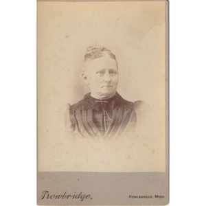 Antiguo Collar de Gabinete con Foto Vieja Dama Mujer Fowlerville Michigan - Imagen 1 de 2