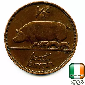 Moneda irlandesa de medio penique de 1/2d de 1928, ¡96 años! - Imagen 1 de 2