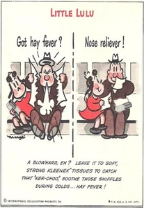 KLEENEX *2X3 FRIDGE MAGNET* FACIAL TISSUE LITTLE LULU BATHROOM COLD SNIFFLES WW1 - Imagen 1 de 2