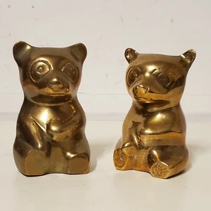 Brass Panda Bear Cubs Figurines Paperweights Miniature Statues 4" Vintage - Picture 1 of 10