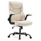 Office Chair - Ergonomic Executive Computer Desk Off-white Flip-up Armrest