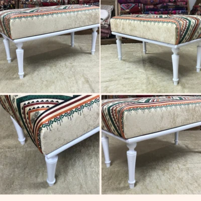 Reposapiés otomano tapizado hecho a mano Kilim piano entrada dormitorio banco Foto 1 de 4