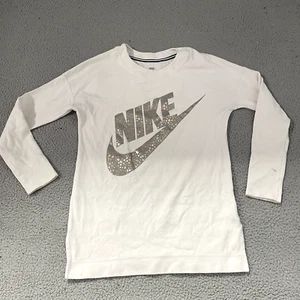 Nike Sweater Womens Extra Small White Long Sleeve Crewneck Pullover Swoosh Logo - Picture 1 of 10
