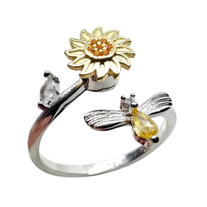 Sun Flower Ring Spinner Anti Anxiety Bee Ring Fidget Ring Adjustable Jewellery - Picture 1 of 22