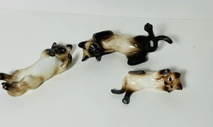 3 Vintage Ceramic Siamese Cat Figurine 2/ Fishbowl Plant Pot Hanger MCM Japan - Picture 1 of 11