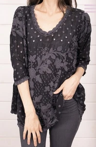 Top blusa Johnny Was Melby Kenzie ricamato XS extra small nero curpo boho - Foto 1 di 9