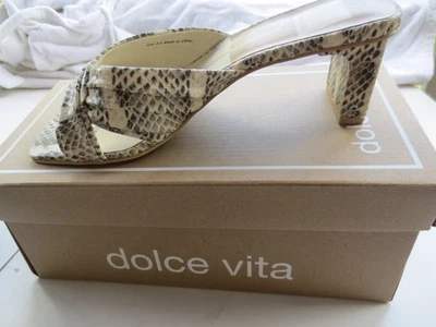 Dolce Vita Carlan Mirage Tacón Serpiente Gris Blanco Talla 9.5 Zapato Sin Cordones Mula Reptil Foto 1 de 4