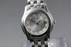 Orologio Donna Vintage Gucci 5500L Quadrante Argento Data Quarzo Romano... - Foto 1 di 10