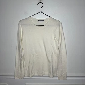Alashan Cotton Cashmere Fitted Cream Crewneck Sweater Womens Small - Picture 1 of 7