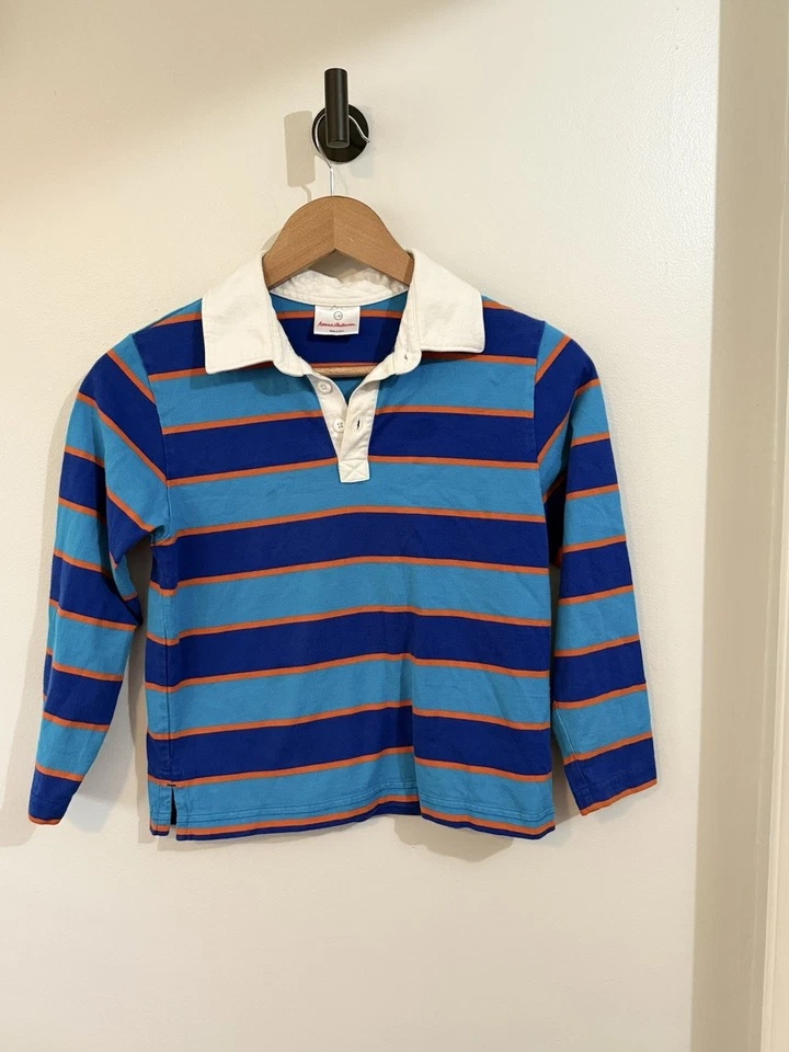 Camisa de Rugby Hanna Andersson Talla 130 Niño Talla 8 Azul Naranja Rayas Manga Larga Foto 1 de 4