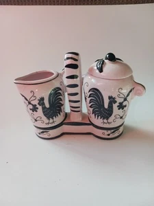 Rosa Vintage Zucker und Milchkännchen Hahn Muster in Dose Set leichte Unvollkommenheit - Bild 1 von 15