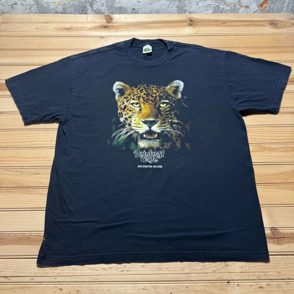 Vintage 90s Jaguar Rainforest Cafe Galveston Island Souvenir T-Shirt - Size XL - Image 1 of 4