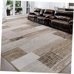 Modern Geometric Patchwork Area Rug, 8x10 Beige Large Rugs for Living Room, - Picture 1 of 8