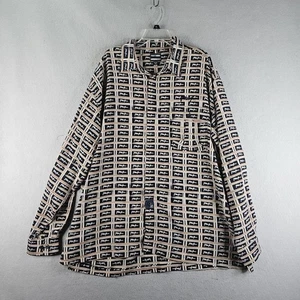 Vintage Phat Farm Shirt Mens 3XL Blue Tan Logo All Over Print Button 90s - Picture 1 of 13