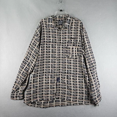 Vintage Phat Farm Shirt Mens 3XL Blue Tan Logo All Over Print Button 90s - Image 1 of 4