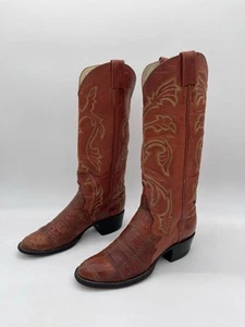 VINTAGE Larry Mahan Boots Women's 6 Patchwork Leather Cowboy Ostrich 70s RARE - Picture 1 of 22
