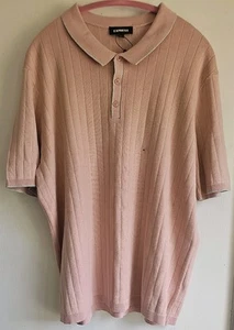 NWT Express Sweater Polo Mens XL Modern Prep Ribbed Short Sleeve Dusty Pink - Picture 1 of 7