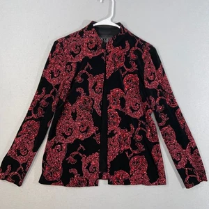 Alex Evenings Damen Jacke Large schwarz rot Samt Blumen Paisley Pailletten - Bild 1 von 8