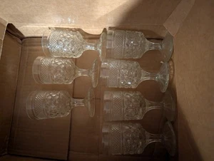 Vintage Wine Glass Diamond Cut Pattern Set Of 7 - Picture 1 of 3