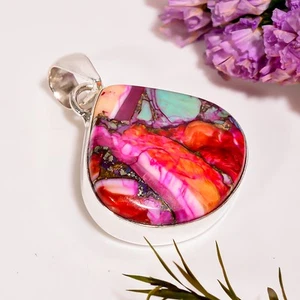 Oyster Turquoise Ethnic Handmade 925 Sterling Silver Pendant 1.4" GSR-4941 - Picture 1 of 2