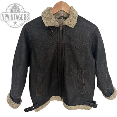 Vintage B-3 Aviator Bomber Jacket Brown Sheepskin Shearling Leather Flight - Image 1 of 4