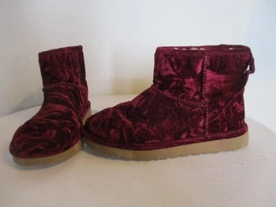 UGG Australia Women's Classic Mini Crushed Velvet Fig Boots in Burgundy Size 7 - Image 1 of 4