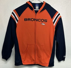 Reebok NFL Broncos Größe Large Reißverschluss Langarm Kapuzenpullover blau & orange - Bild 1 von 8