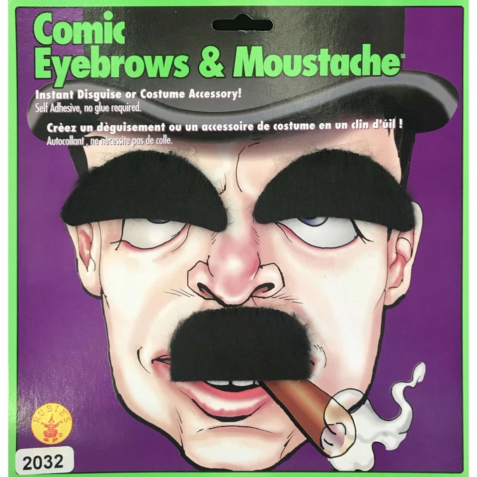 Comic Cartoon Charlie 1920s Men Costume Moustache and Eyebrows Set - Изображение 1 из 1