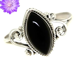 Schwarzer Onyx Natur Edelstein 925 Sterling Silber Handarbeit Schmuck Ring alle Größen - Bild 1 von 9